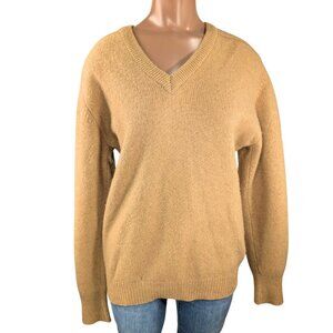 Roots Medium Vintage Lambswool Camel Hair V-Neck Preppy Sweater